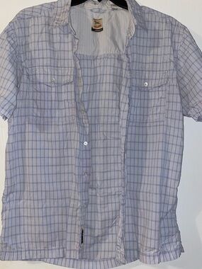 Triple Five Soul Light Blue and White Plaid Short-Sleeve Button-Down Shirt
